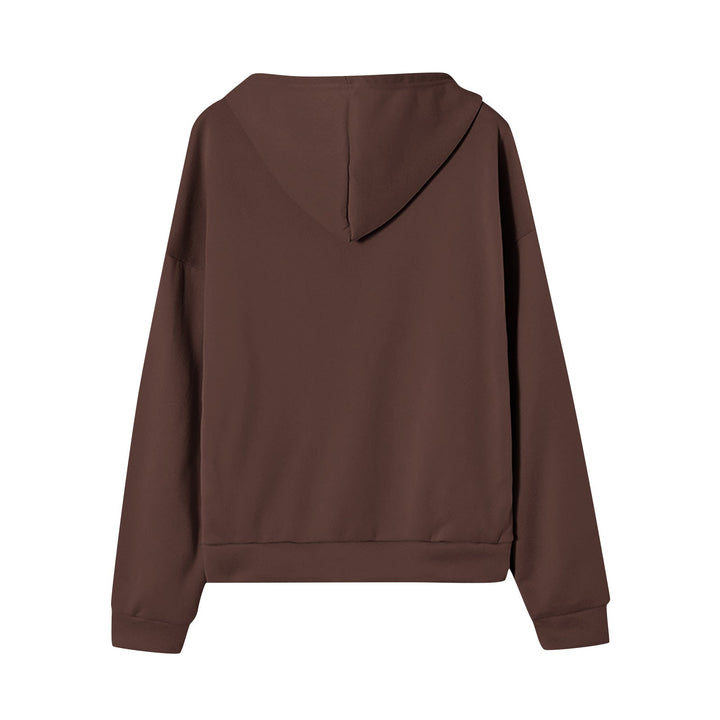 Women's oversized hooded jacket with zipper, kangaroo pockets, and ribbed cuffs