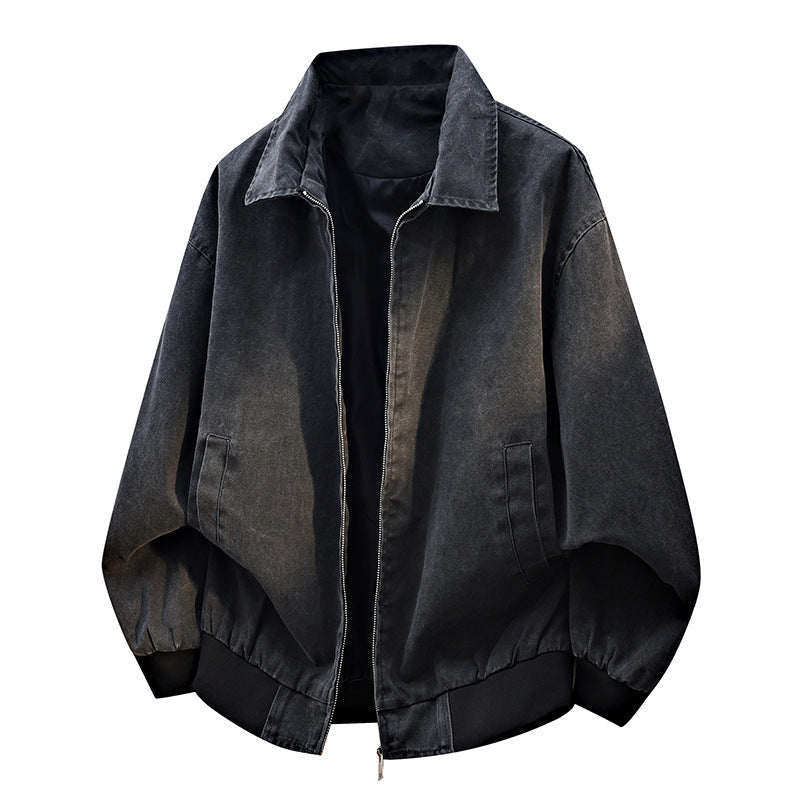 Men’s oversized casual bomber jacket with a zipper and stand-up collar