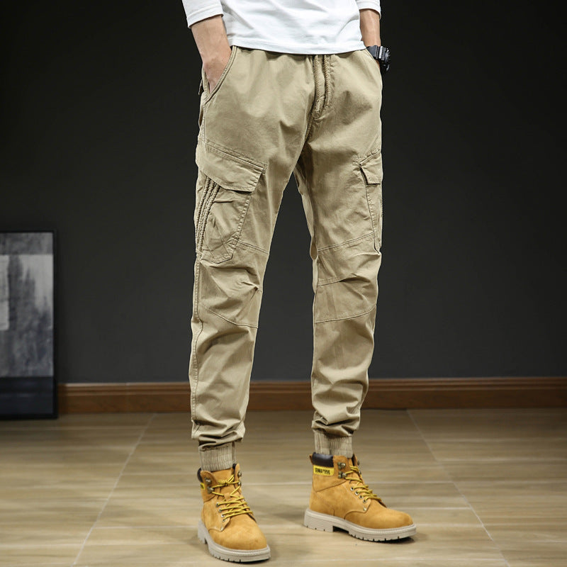 Men's cargo pants with pockets and drawstring