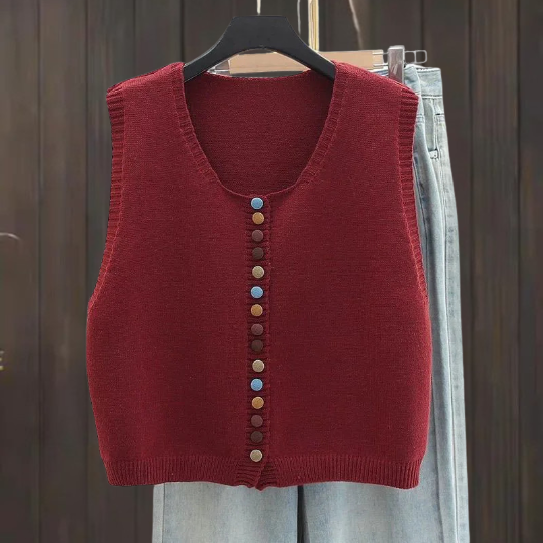THE MARIBEL | KNITTED VEST WITH COLOR BUTTONS