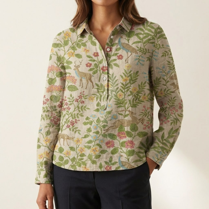 Elena - Patterned Linen Shirt