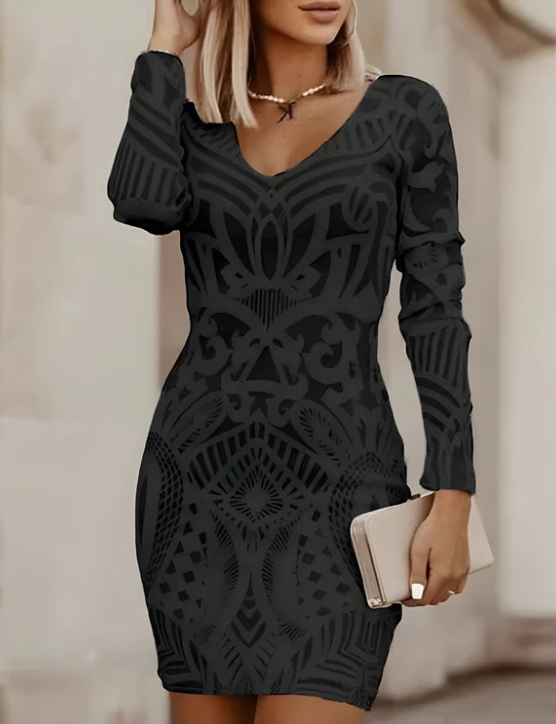 Noira | Damen-Minikleid mit V-Ausschnitt und langen Ärmeln