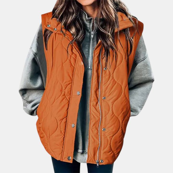 Women's vest with buttons and pockets, hood