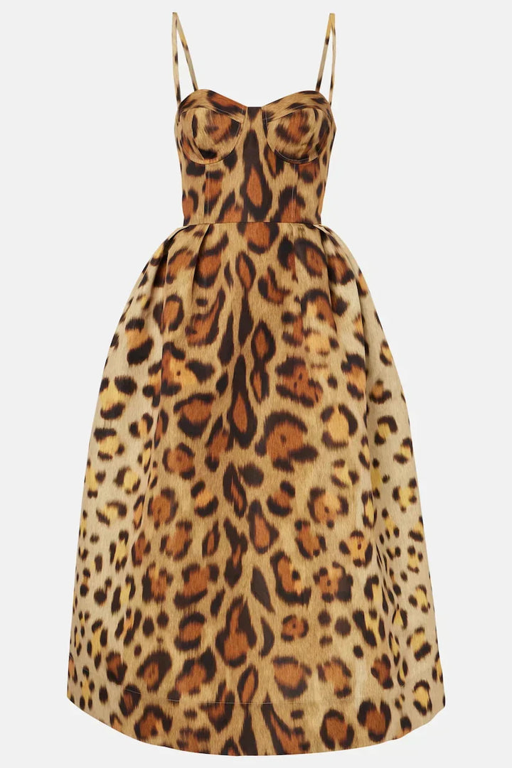 Tiana | Damen Midi Kleid im Leopardenmuster