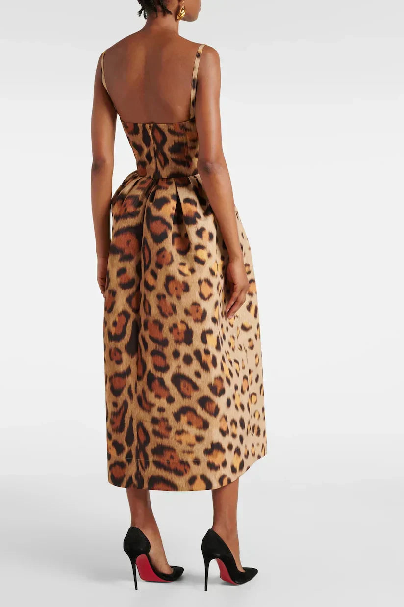 Tiana | Damen Midi Kleid im Leopardenmuster