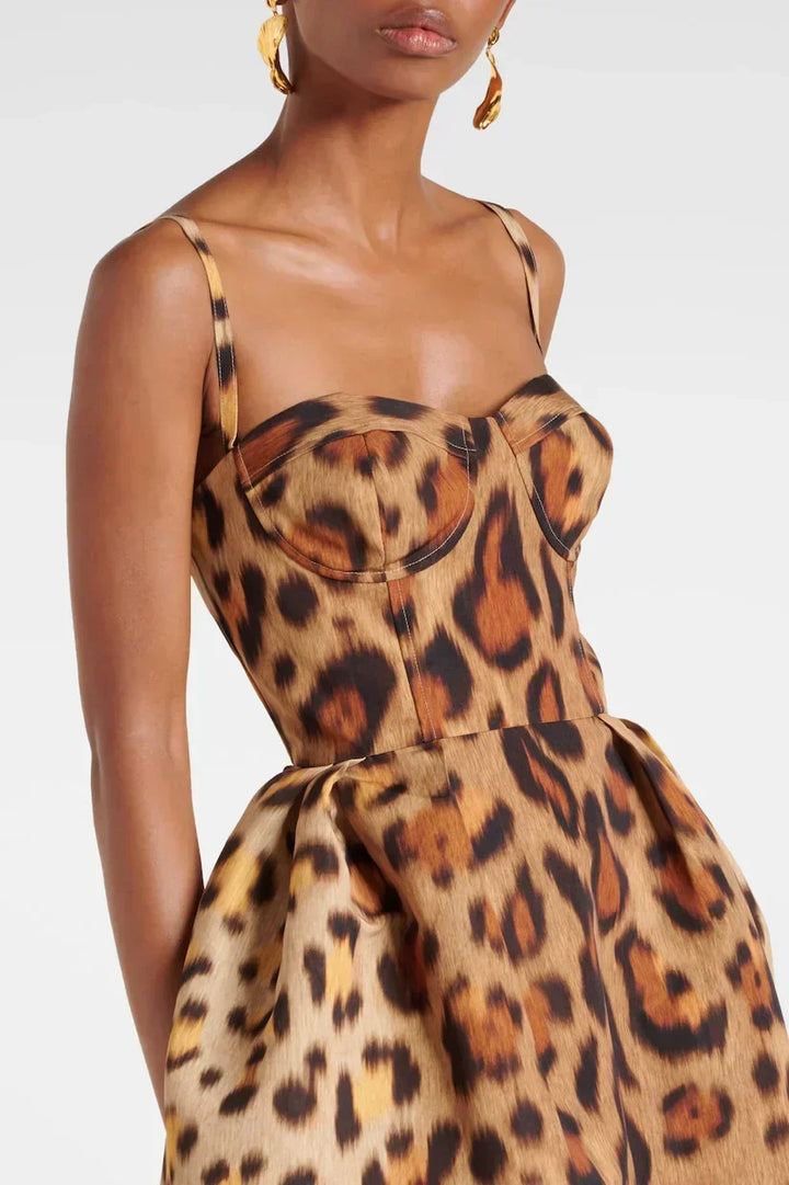 Tiana | Damen Midi Kleid im Leopardenmuster