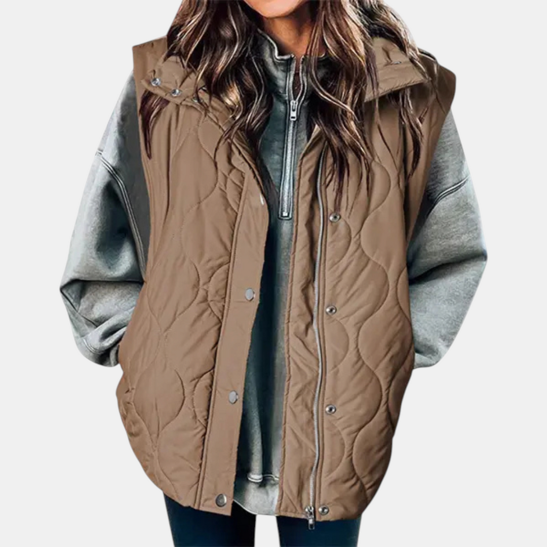 Women's vest with buttons and pockets, hood
