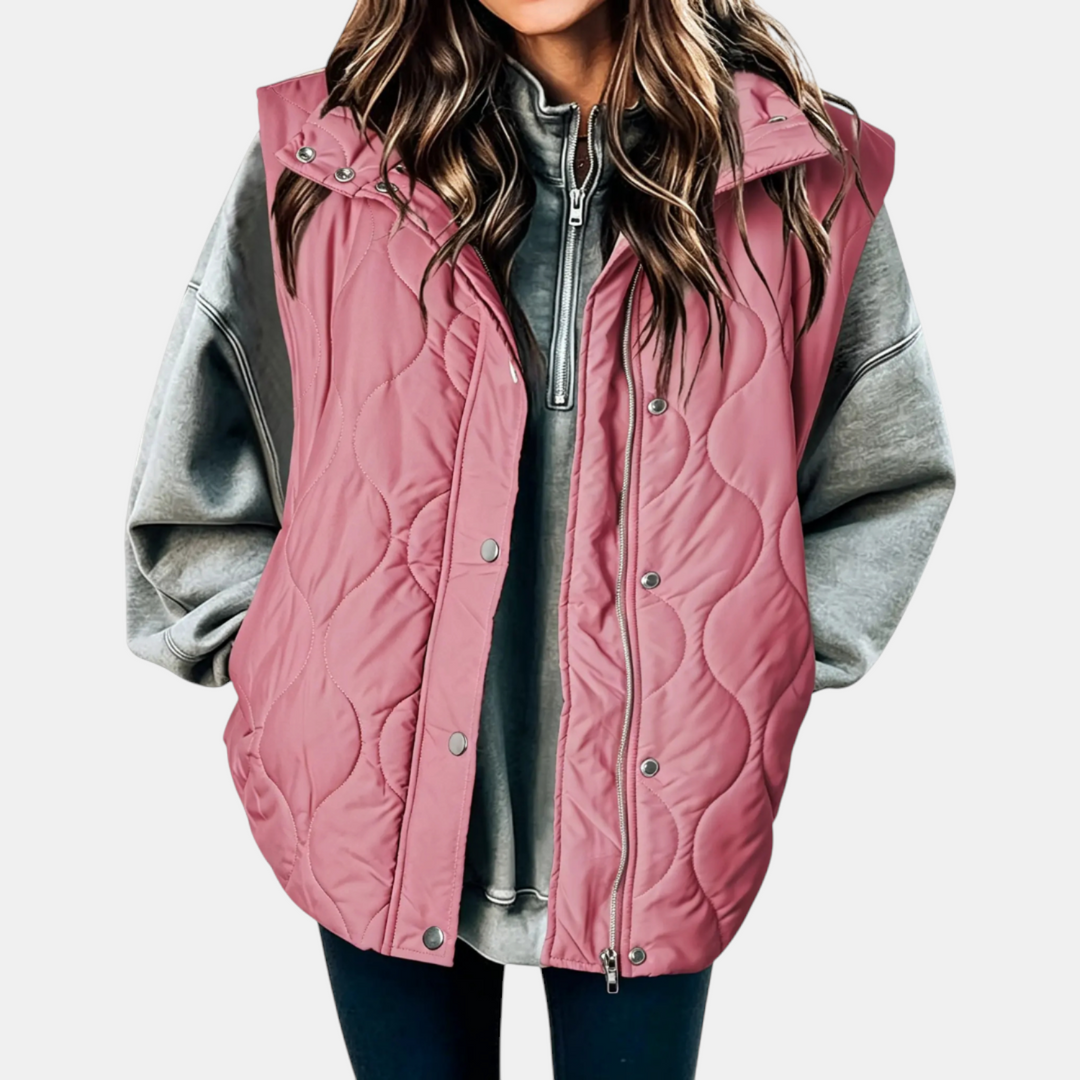 Women's vest with buttons and pockets, hood