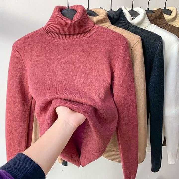 Leonie - Beige Turtleneck With Fleece Lining
