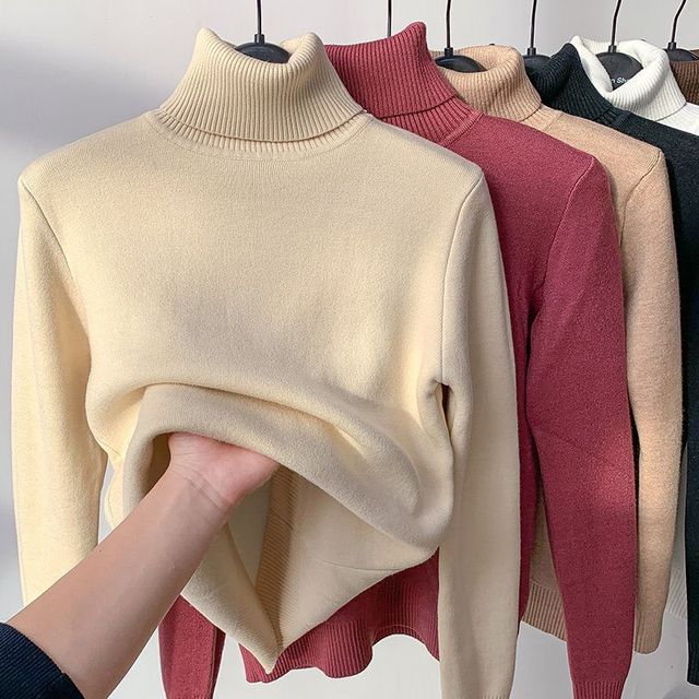 Leonie - Beige Turtleneck With Fleece Lining