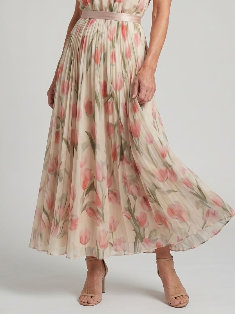 Aurelle | Floral Midi Dress with Halterneck
