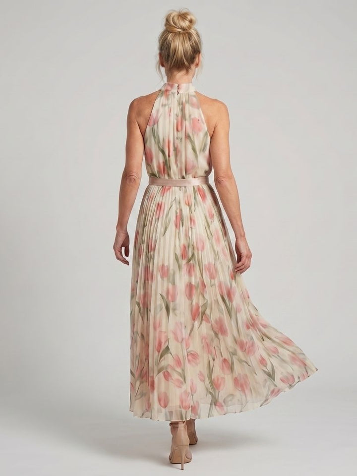 Aurelle | Floral Midi Dress with Halterneck