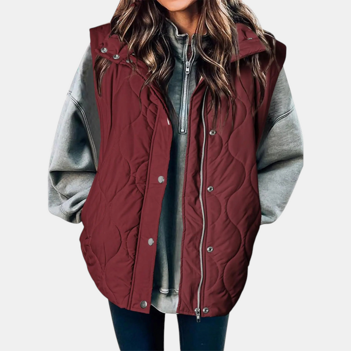Women's vest with buttons and pockets, hood