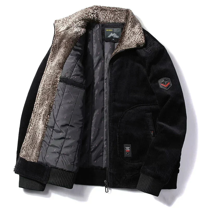Men's bomber jacket with plush collar and pockets