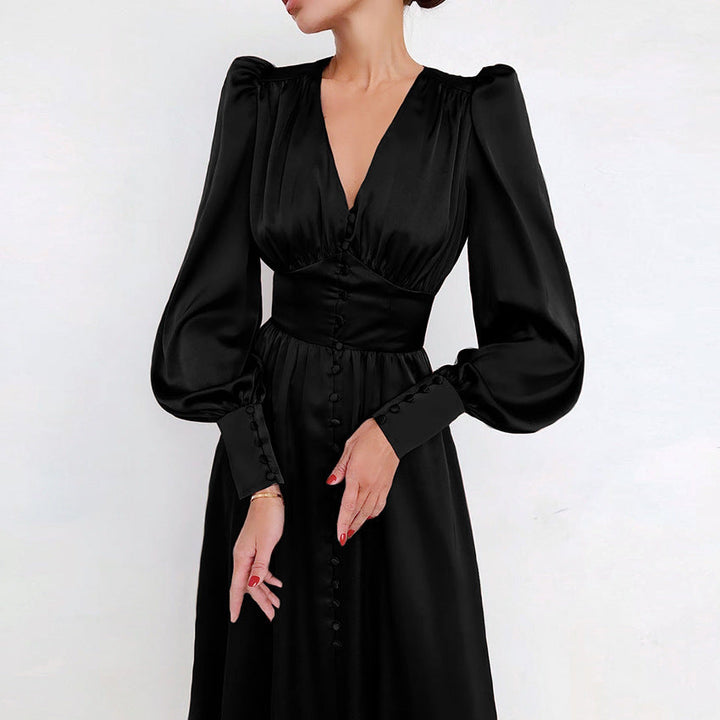 Arya | Women's V-Neck Button-Up Midi Dress
