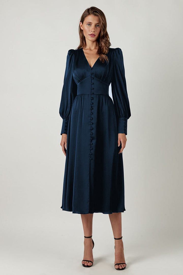 Arya | Women's V-Neck Button-Up Midi Dress