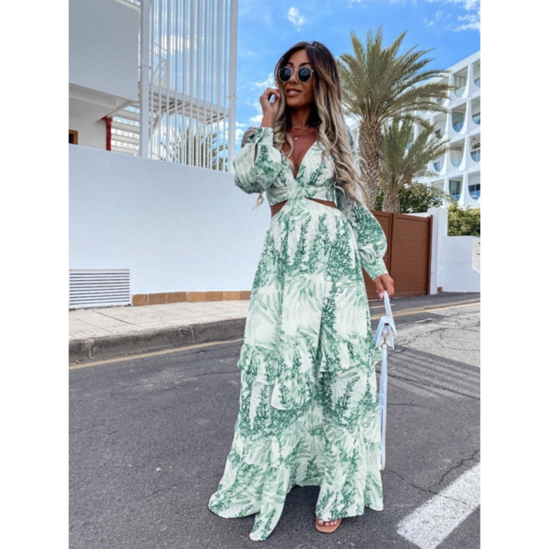 Alazne - Elegant Maxi Dress with Refined Cut-outs