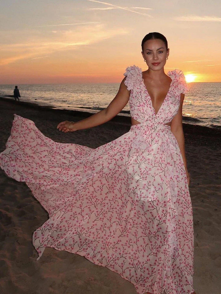 Aurora - Elegant Backless Ruffle Maxi Dress
