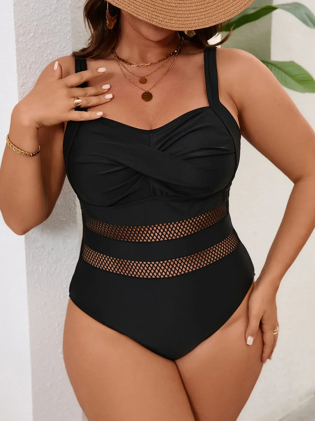 Sophia | V-neck mesh panel one-piece swimsuit for women