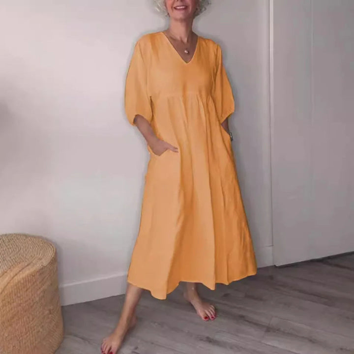 Eeva™ - Casual V-Neck Midi Dress with Pockets