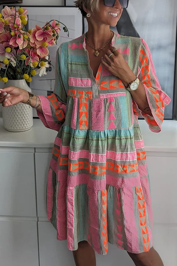 Ava™ - Chic V-neck Summer Dress Made of Cotton and Hemp