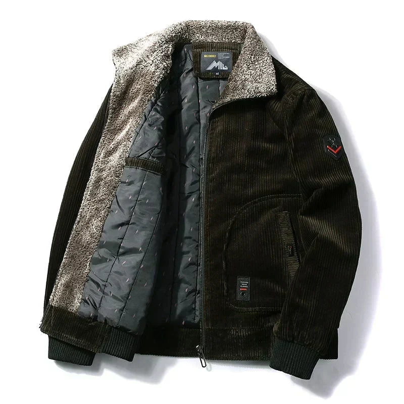 Men's bomber jacket with plush collar and pockets