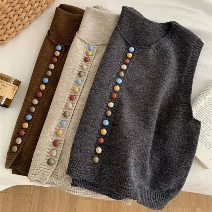 THE MARIBEL | KNITTED VEST WITH COLOR BUTTONS