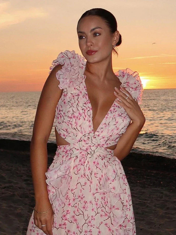 Aurora - Elegant Backless Ruffle Maxi Dress