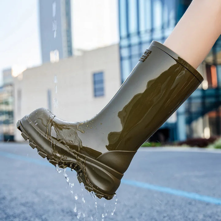 Women's rain boots with slip-resistant soles