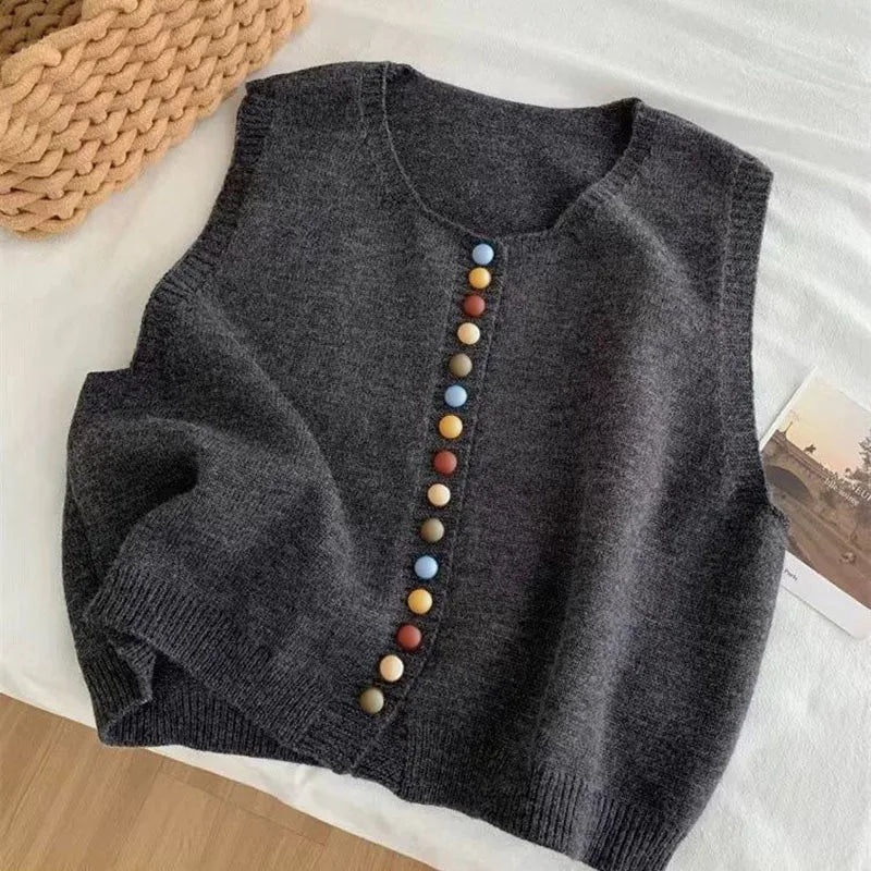 THE MARIBEL | KNITTED VEST WITH COLOR BUTTONS