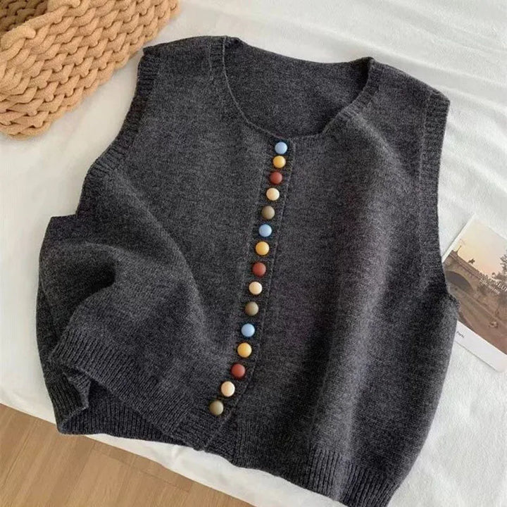 THE MARIBEL | KNITTED VEST WITH COLOR BUTTONS