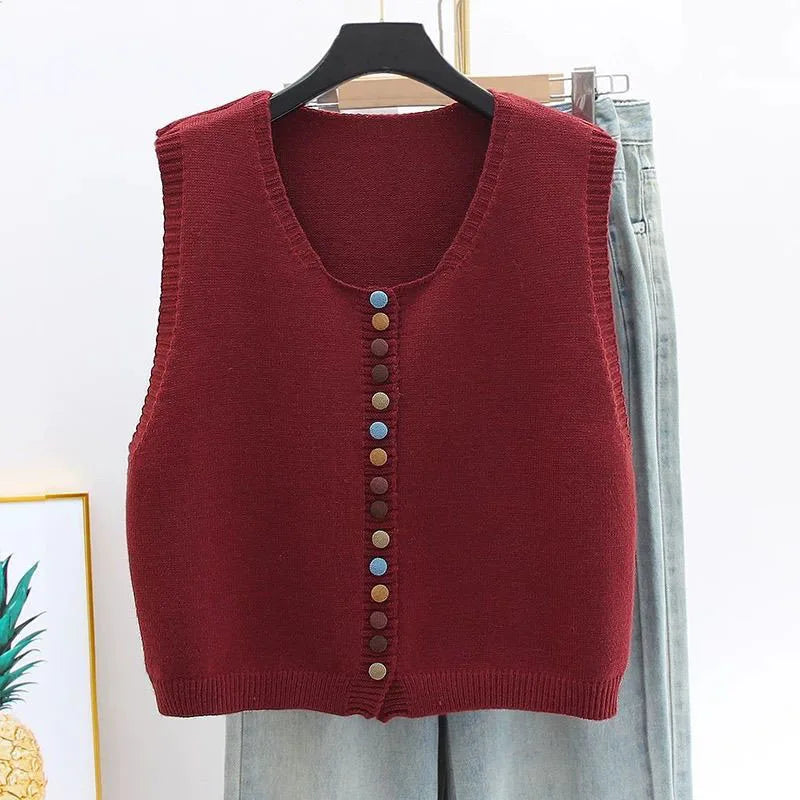 THE MARIBEL | KNITTED VEST WITH COLOR BUTTONS