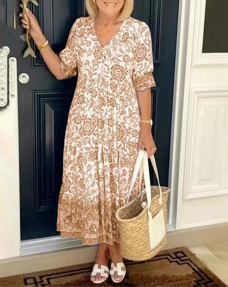 ARIA™ - Elegant V-Neck Floral Dress