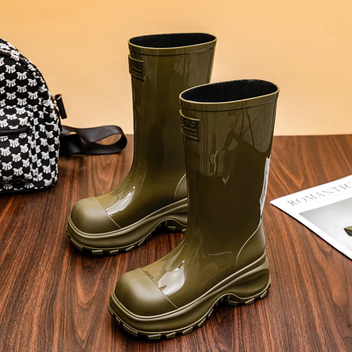 Women's rain boots with slip-resistant soles
