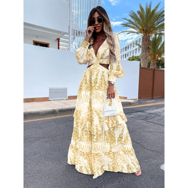 Alazne - Elegant Maxi Dress with Refined Cut-outs