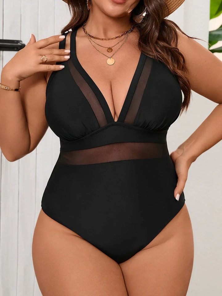 Sophia | V-neck mesh panel one-piece swimsuit for women