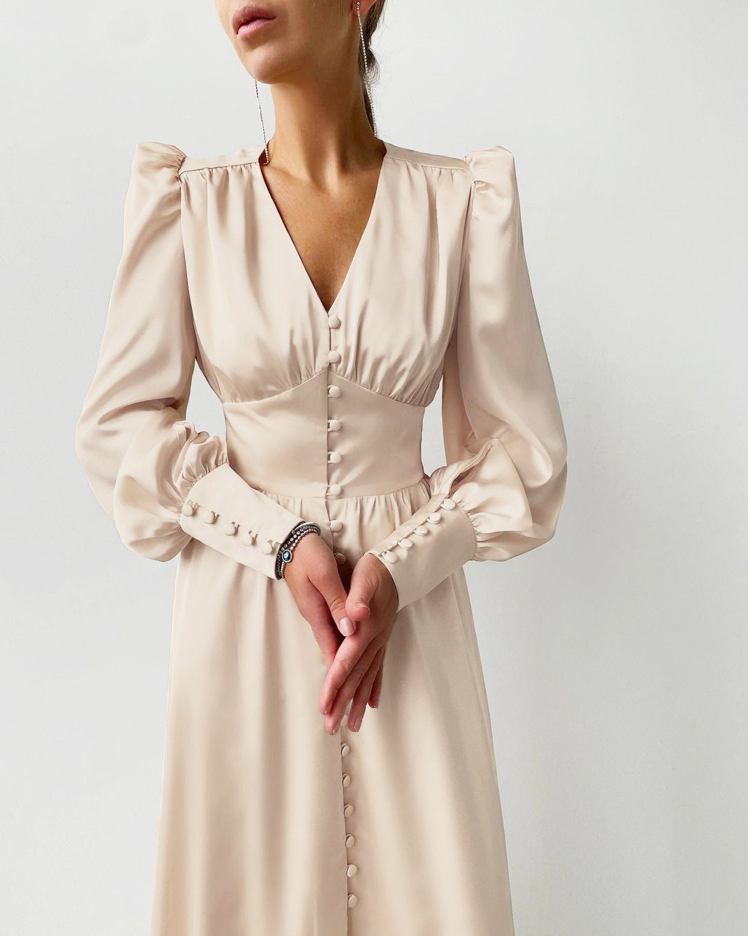 Arya | Women's V-Neck Button-Up Midi Dress