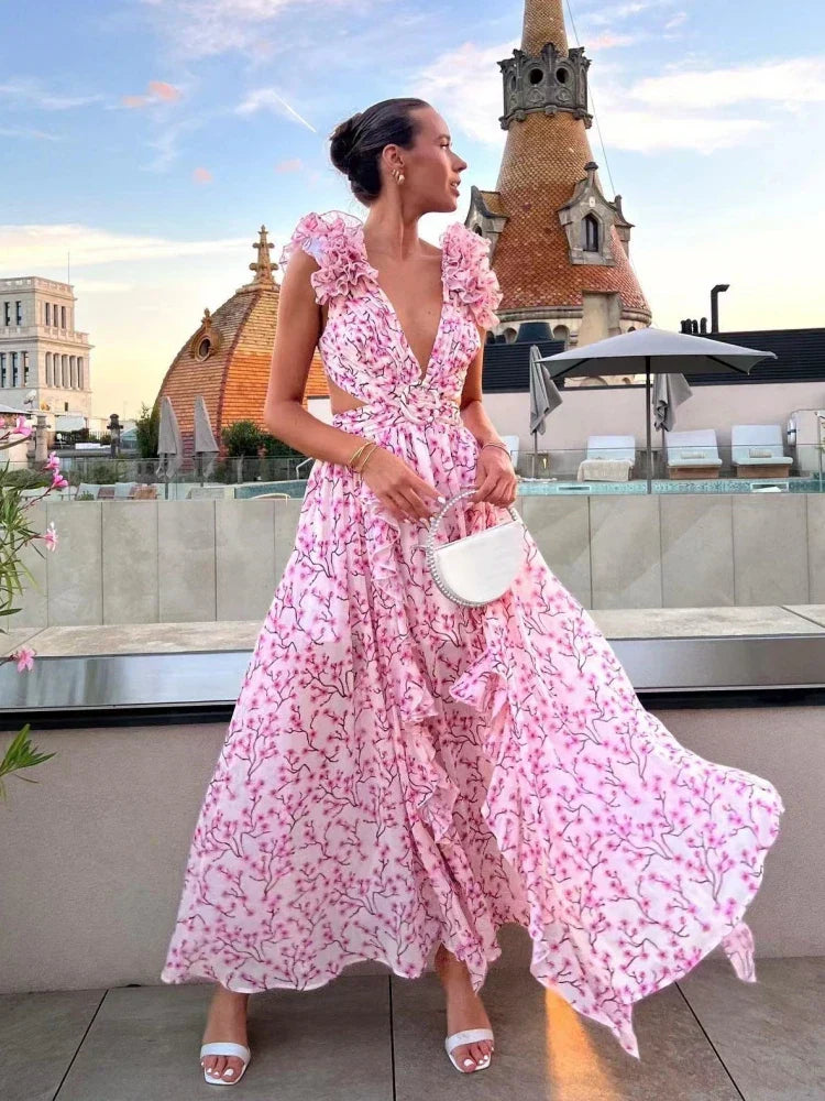 Aurora - Elegant Backless Ruffle Maxi Dress