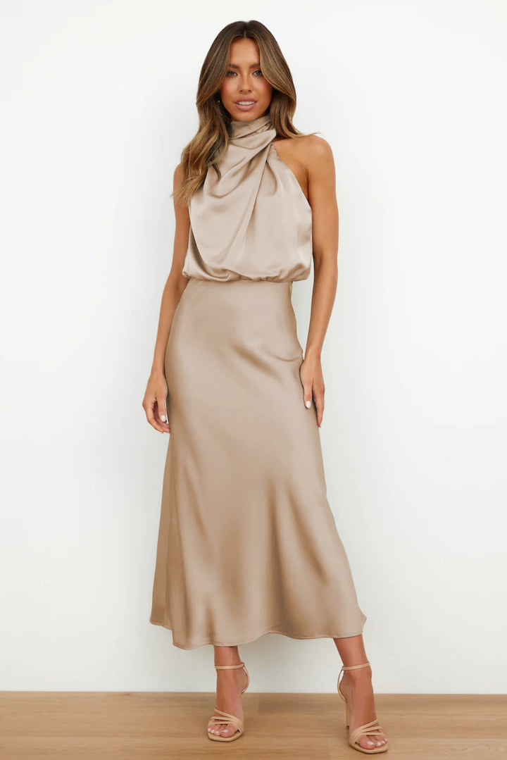 Carlina™ - Long Satin Halter Dress