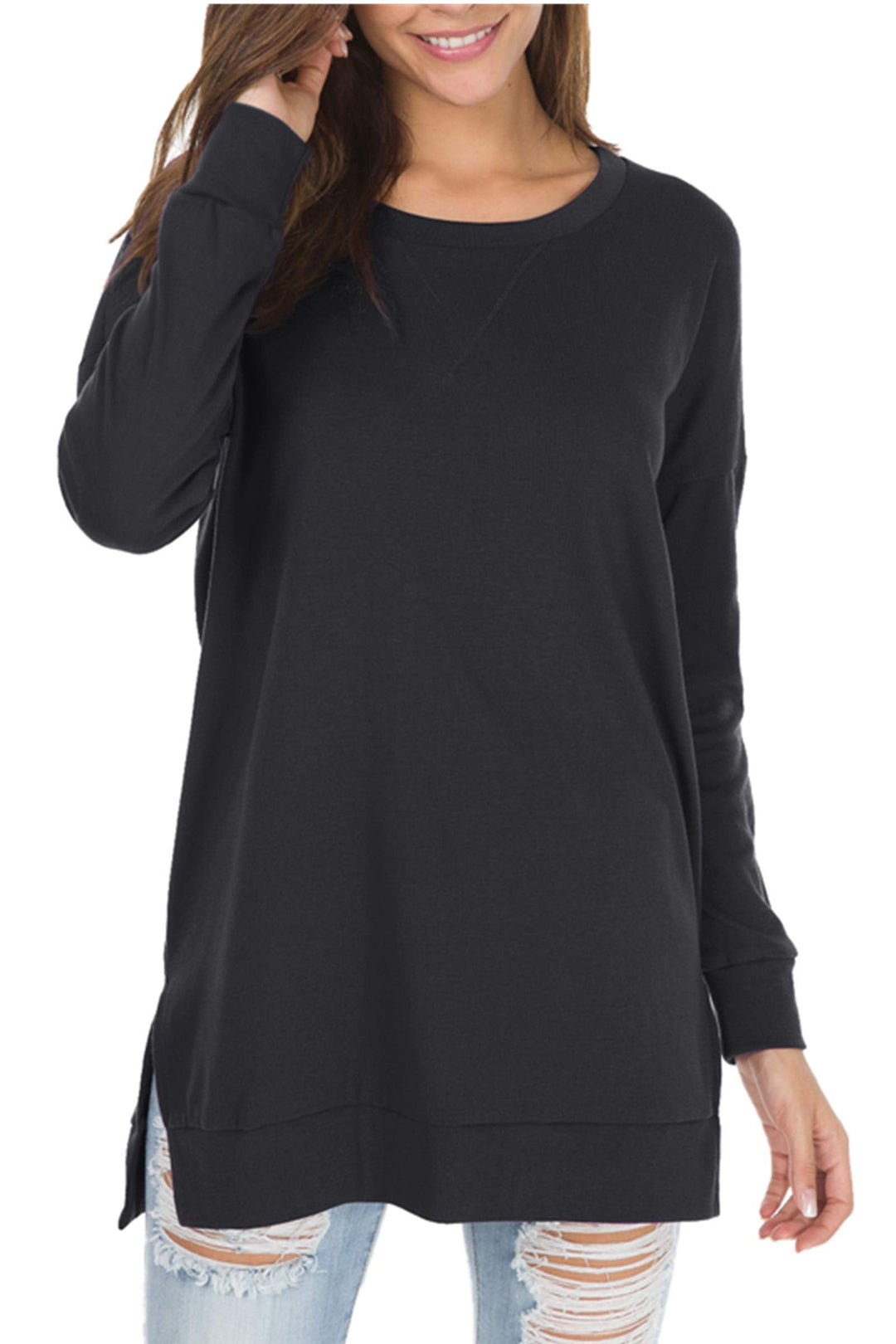 Violet - Long Sleeve Side Slit Loose Tops For Women