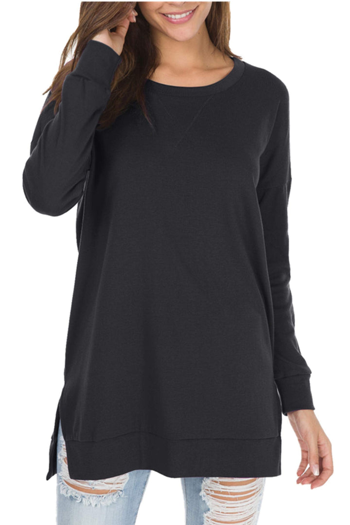 Violet - Long Sleeve Side Slit Loose Tops For Women