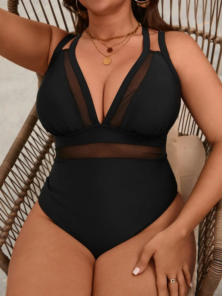 Sophia | V-neck mesh panel one-piece swimsuit for women