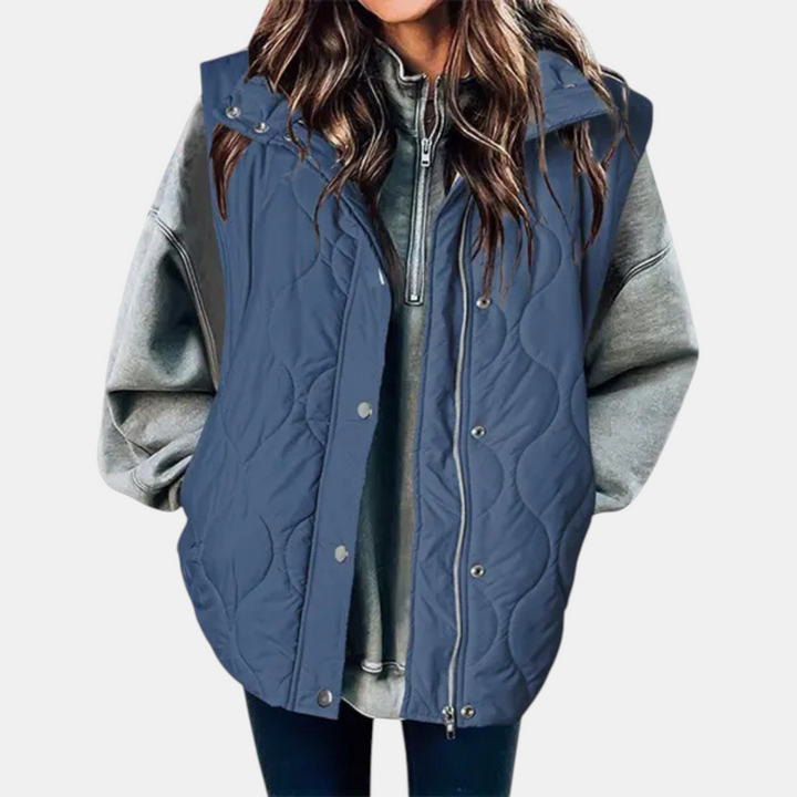 Women's vest with buttons and pockets, hood