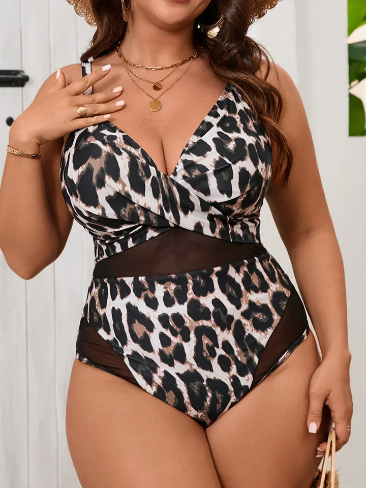 Sophia | V-neck mesh panel one-piece swimsuit for women