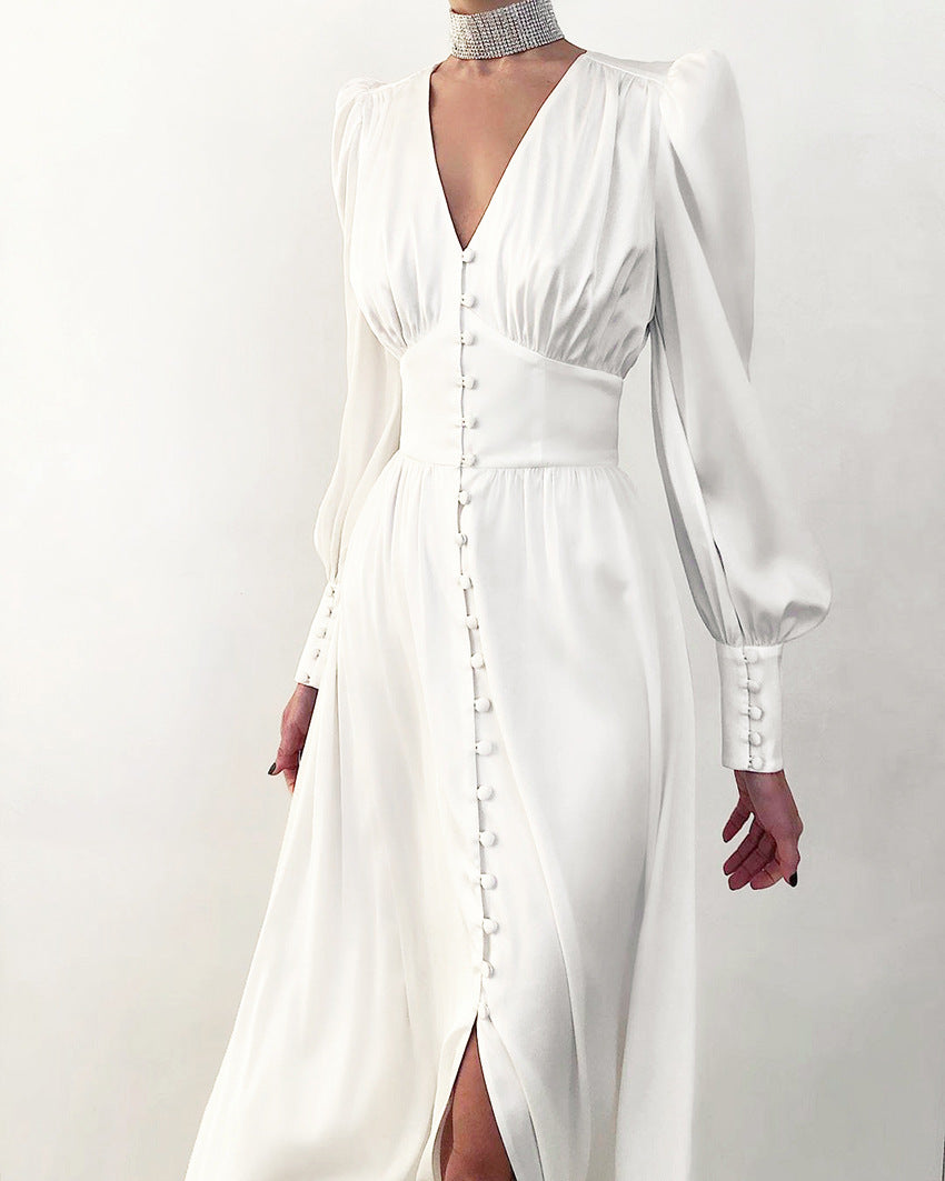 Arya | Women's V-Neck Button-Up Midi Dress
