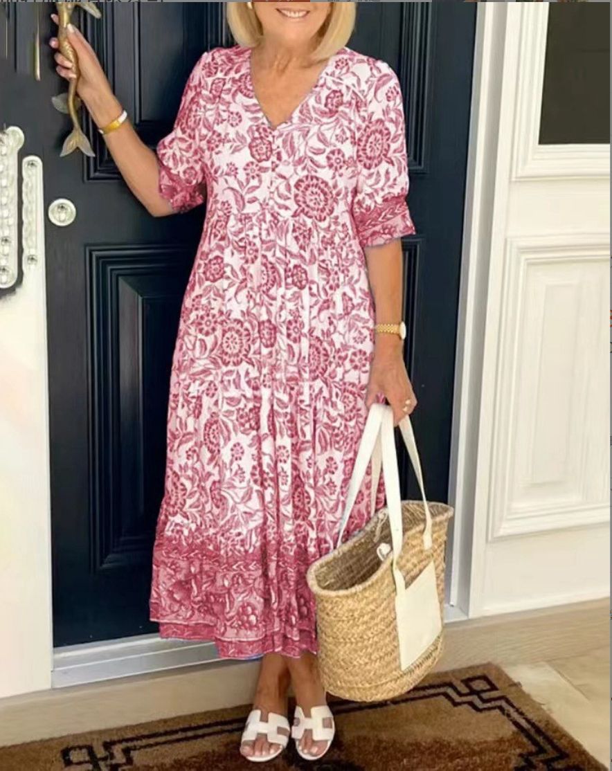 ARIA™ - Elegant V-Neck Floral Dress