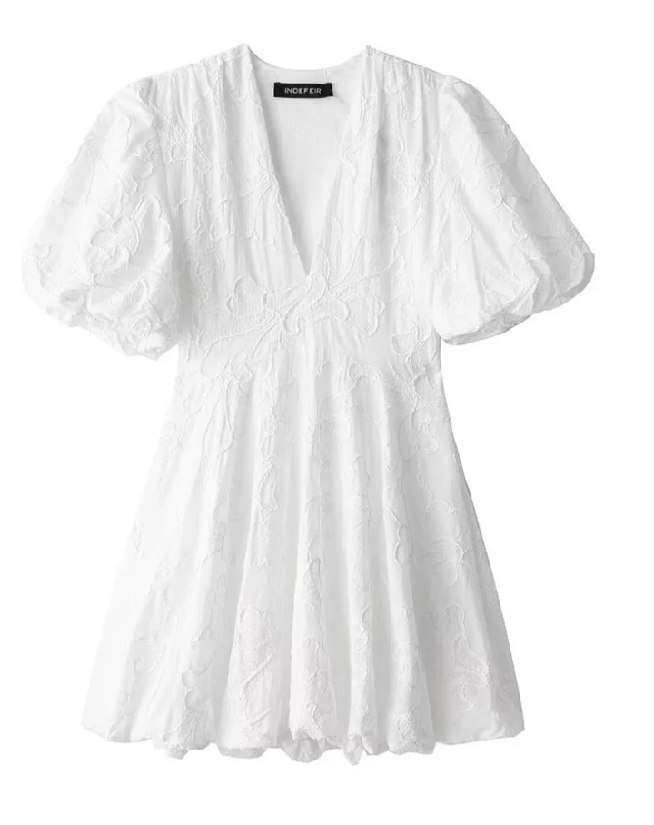 Fay | White Dress with Embroidered Ruffle Details