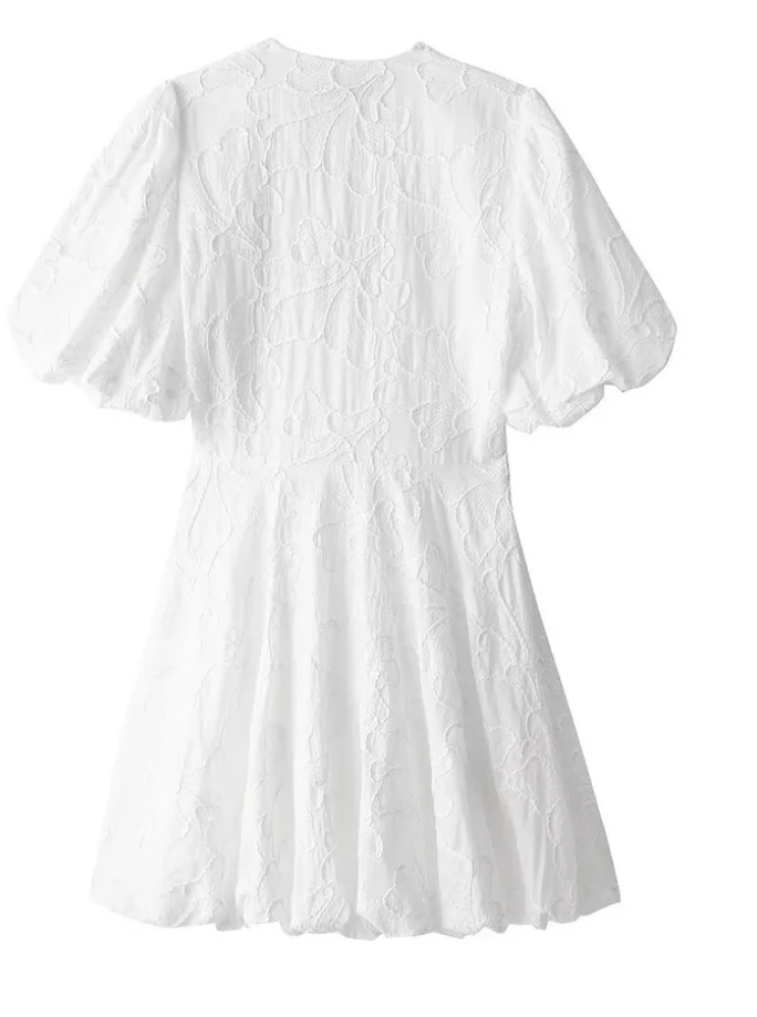 Fay | White Dress with Embroidered Ruffle Details