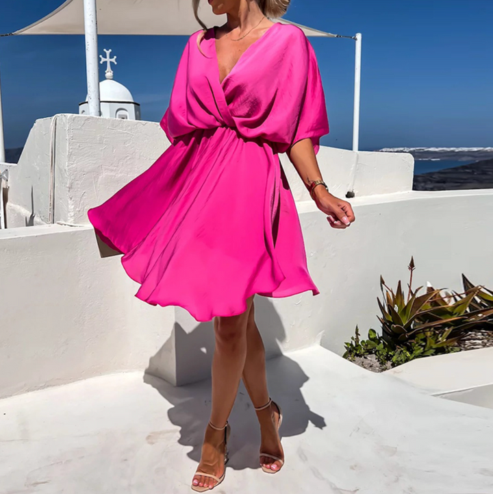 Jana | Damen V-Ausschnitt Mini-Kleid mit kurzen Ärmeln