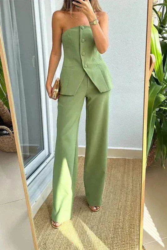 BRIA™ - Strapless Two-Piece Buttoned Set